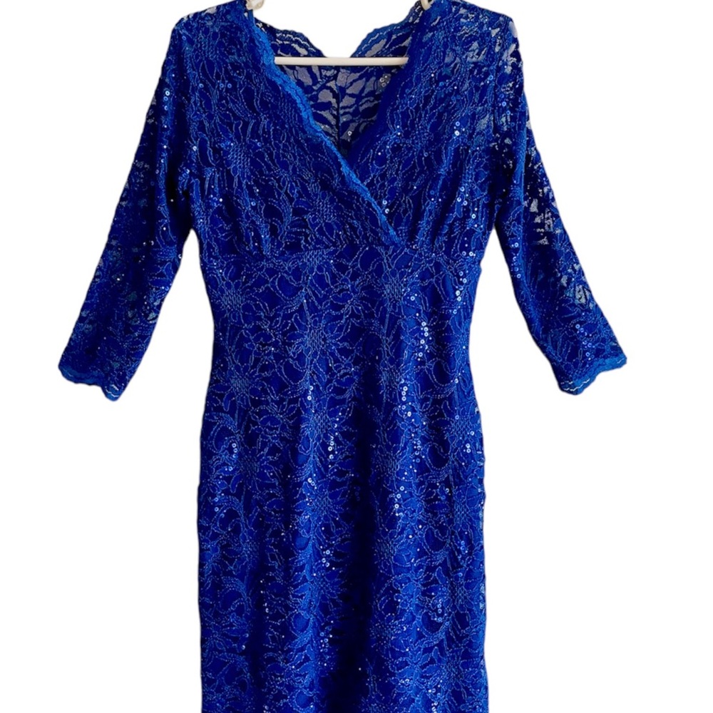 NWT Blu Sage Lace Sequin Royal Blue Evening Dress  - Size 10P